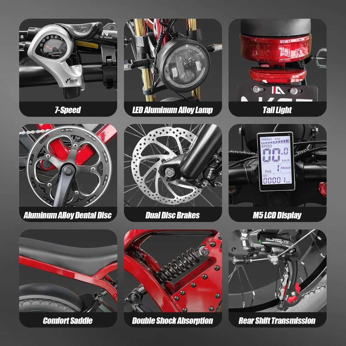 Peak 3000W AKEZ Kingkong 1500W Electric Bike,31MPH Electric Dirt Bike for Adults,48V41A Dual Removable Battery Mountain Ebike,20'' Fat Tire Ebike,7Speed,Hydraulic Brake