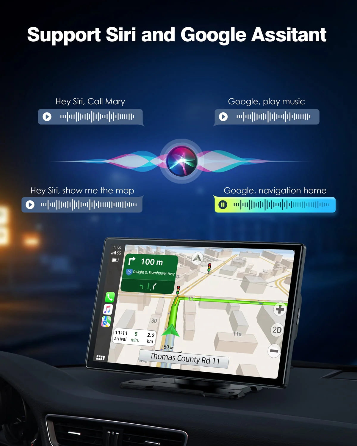LAMTTO 9" HD IPS Screen Wireless Car Stereo Apple Carplay with 2.5K Dash Cam,1080P Backup Camera,Portable Touch Screen GPS Navigation for Car, Car Audio Receivers with Bluetooth,Android Auto