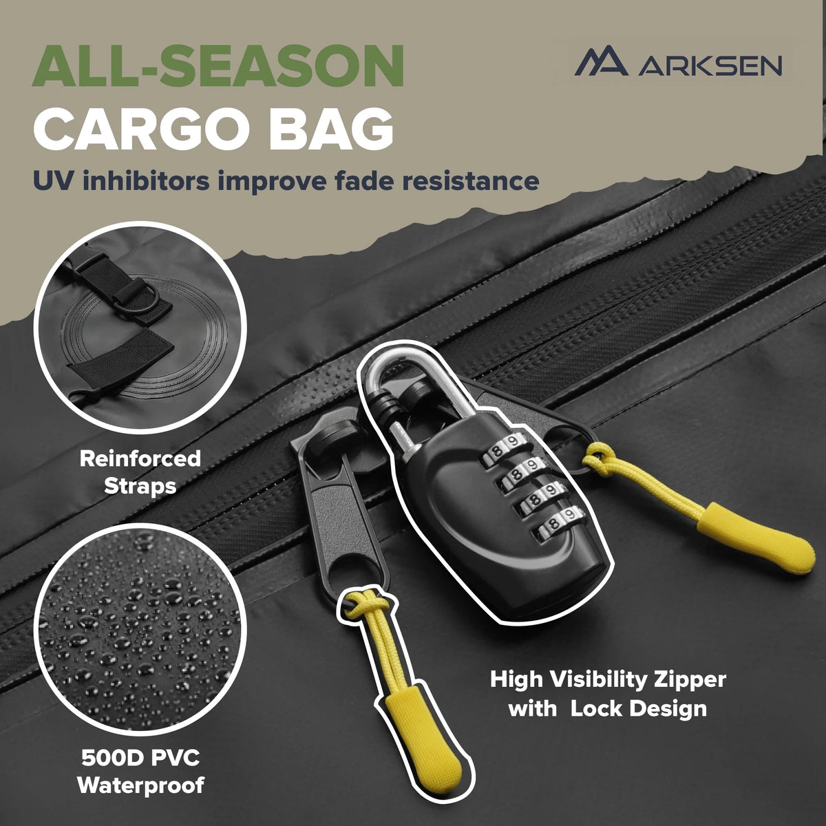 Arksen 29 Cubic Feet Waterproof Roof Top Luggage Storage Bag Heavy Duty Car Carrier Rooftop Bag W/ 12 Reinforced Straps, External Anti-slip Mat, 8 Door Hooks, For All Vechicles With/Without Rack