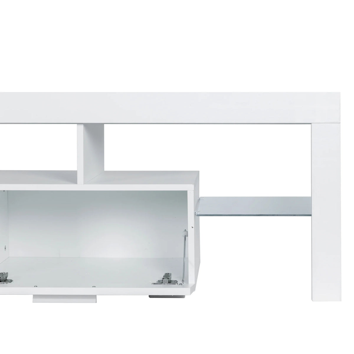 UHOMEPRO TV Stand for TV up to 70", Living Room Entertainment Center with RGB LED Lights and Storage Shelves Furniture, White High Gloss TV Cabinet Console Table