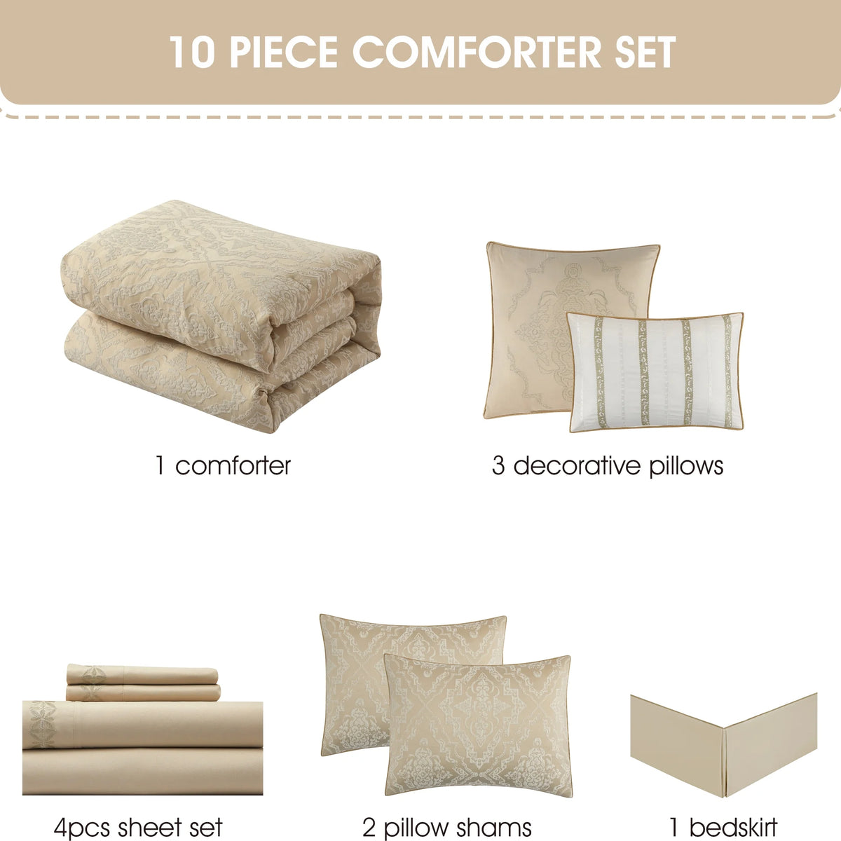 Lanco Smoke Grey Comforter Set California King Size, 9 Piece Jacquard Floral Bedding Set, All Season, Ultra-Soft, Matching Pillows & Shams, Bed Skirt