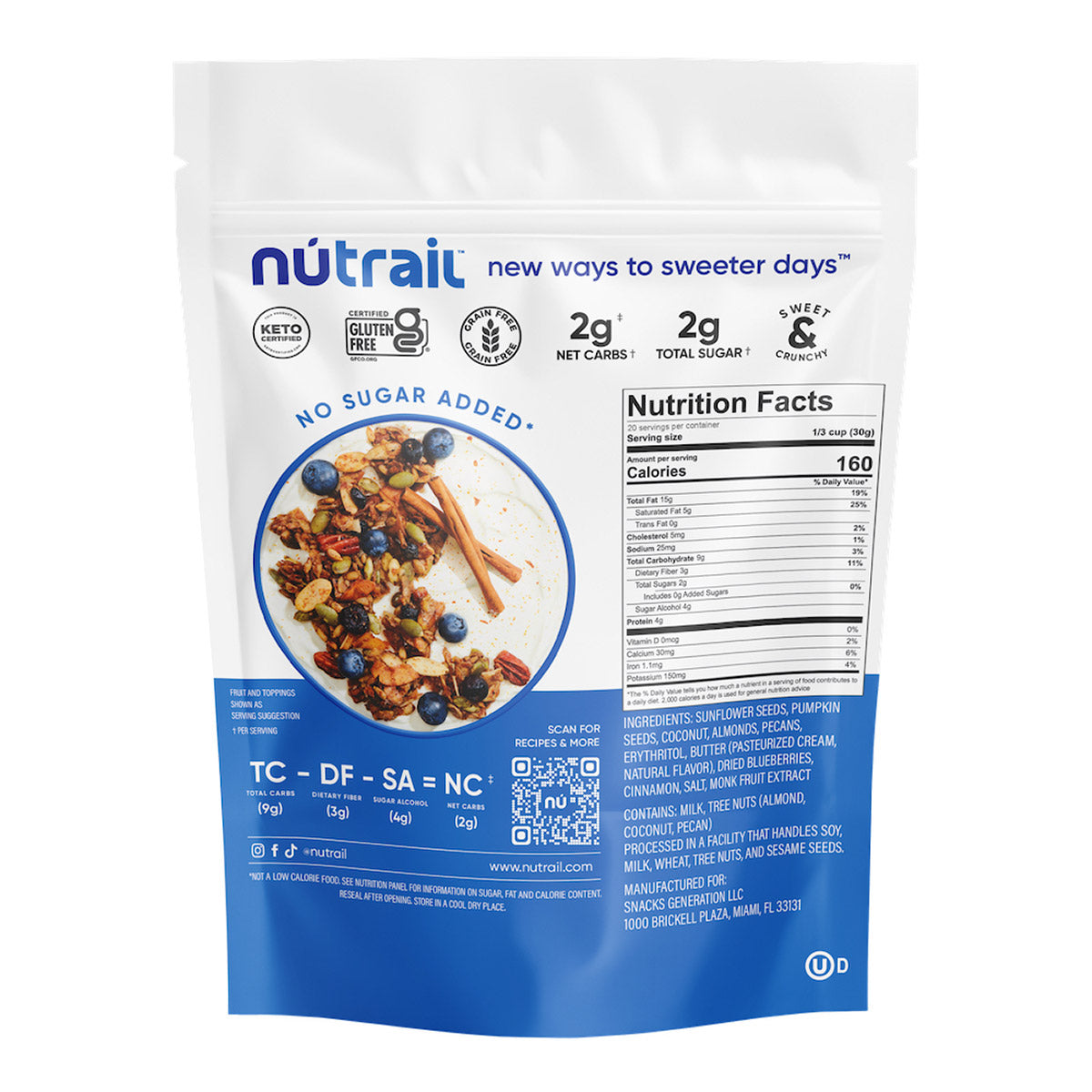 NuTrail Nut Granola, Blueberry Cinnamon, 22 oz
