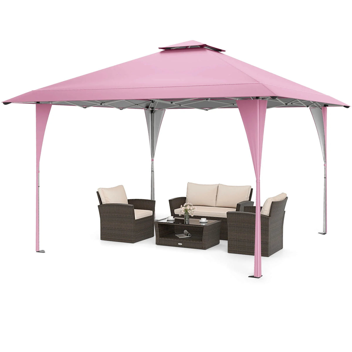 Costway 13 X 13 FT Pop up Gazebo Outdoor Canopy Tent with Portable Carrying Bag 8 Stakes Gray