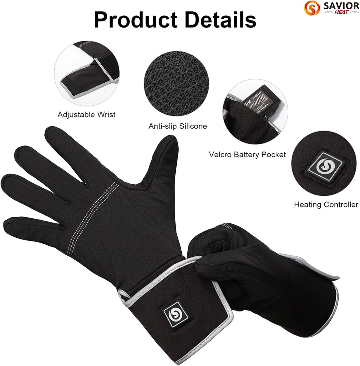SAVIOR HEAT Heated Liners Gloves for Men Women, Electric Rechargeable Battery Thermal Thin Gloves for Winter Skiing Typing Driving Riding Cycling Hiking