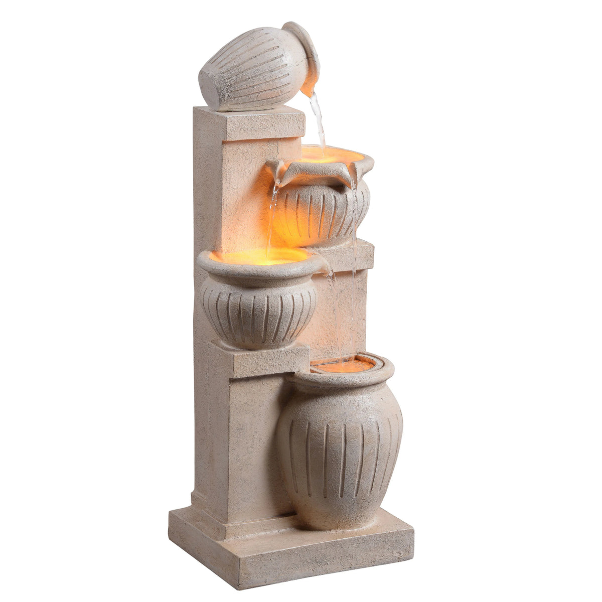 Teamson Home Outdoor Water Fountain with Lights�C 4-Tier Cascading Bowl Design with LED Light & Solar Pump, Solar-Powered Water Fountain Outdoor Garden, Yard, or Patio D��cor, Navy Blue