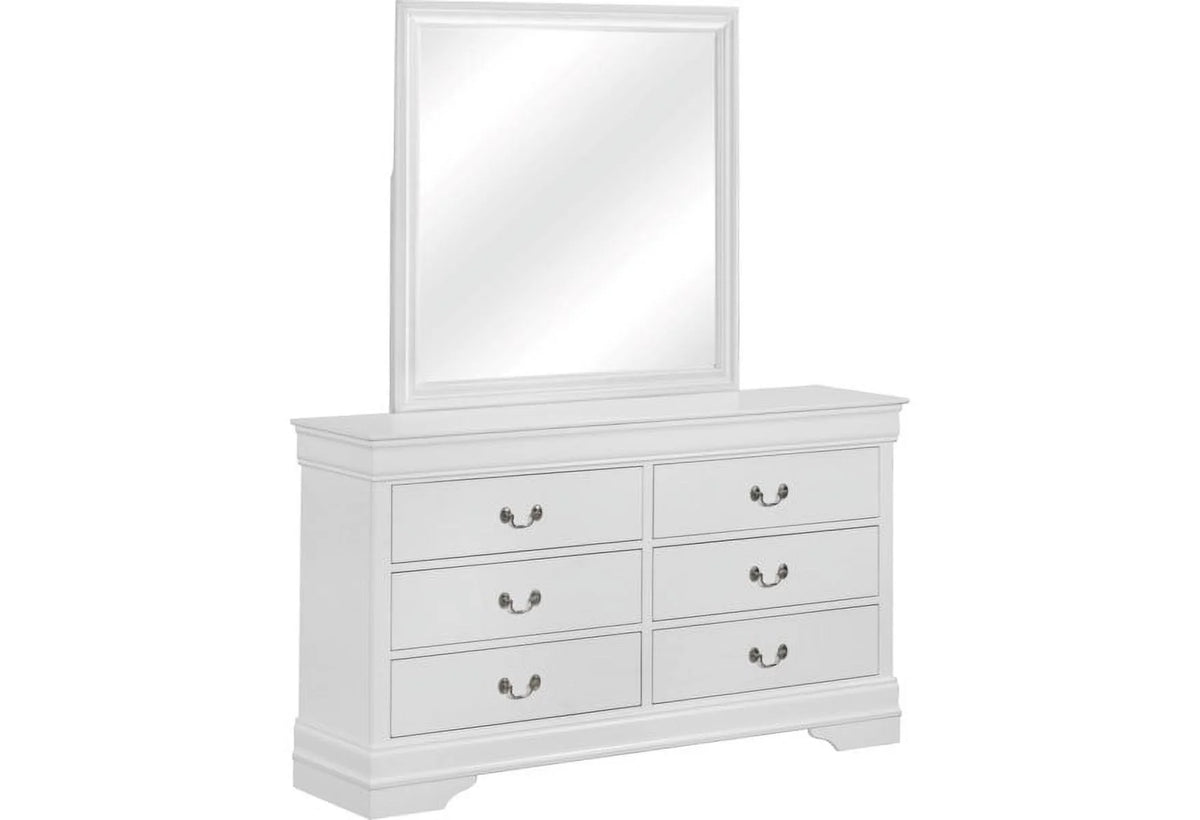 Traditional Classic 5pc King Panel Bed Dresser Mirror Nightstand Set White Finish Wooden Bedroom Furniture