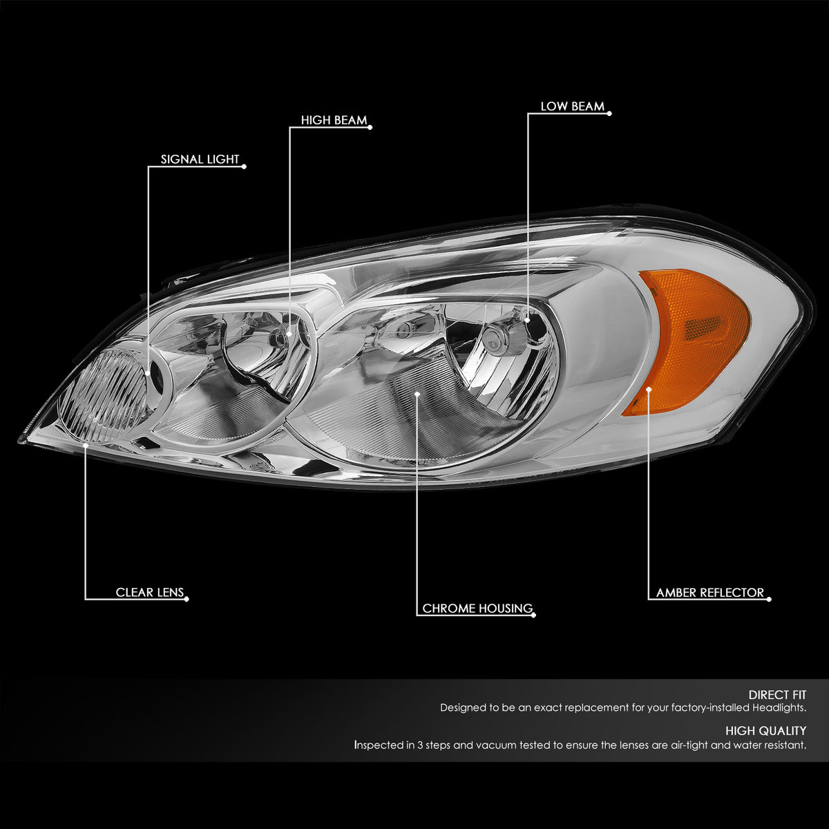 DNA Motoring For 06-16 Chevy Impala Monte Carlo Chrome Amber Corner Headlight Lamp Pair