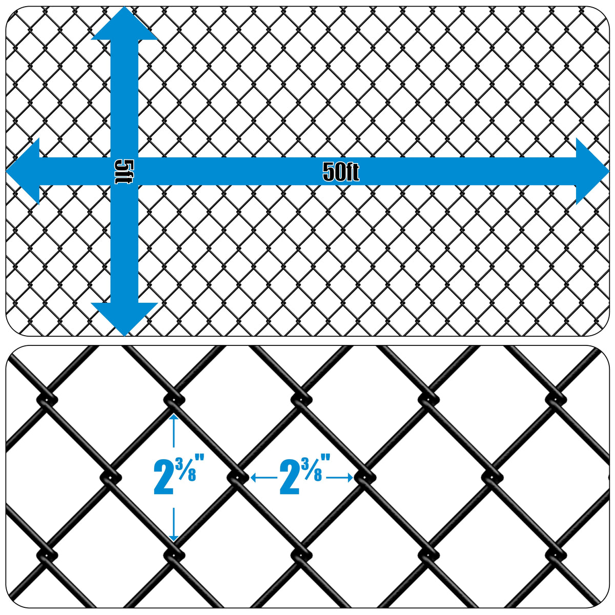 Fencer Wire 9 Gauge Black Vinyl Coated Galvanized Steel Chain Link Fence Fabric, Diamond Mesh Size 2-3/8 Inch, Galvanized Fencing Wire Roll for Garden and Animals Enclosure (6ft. x 50ft.)