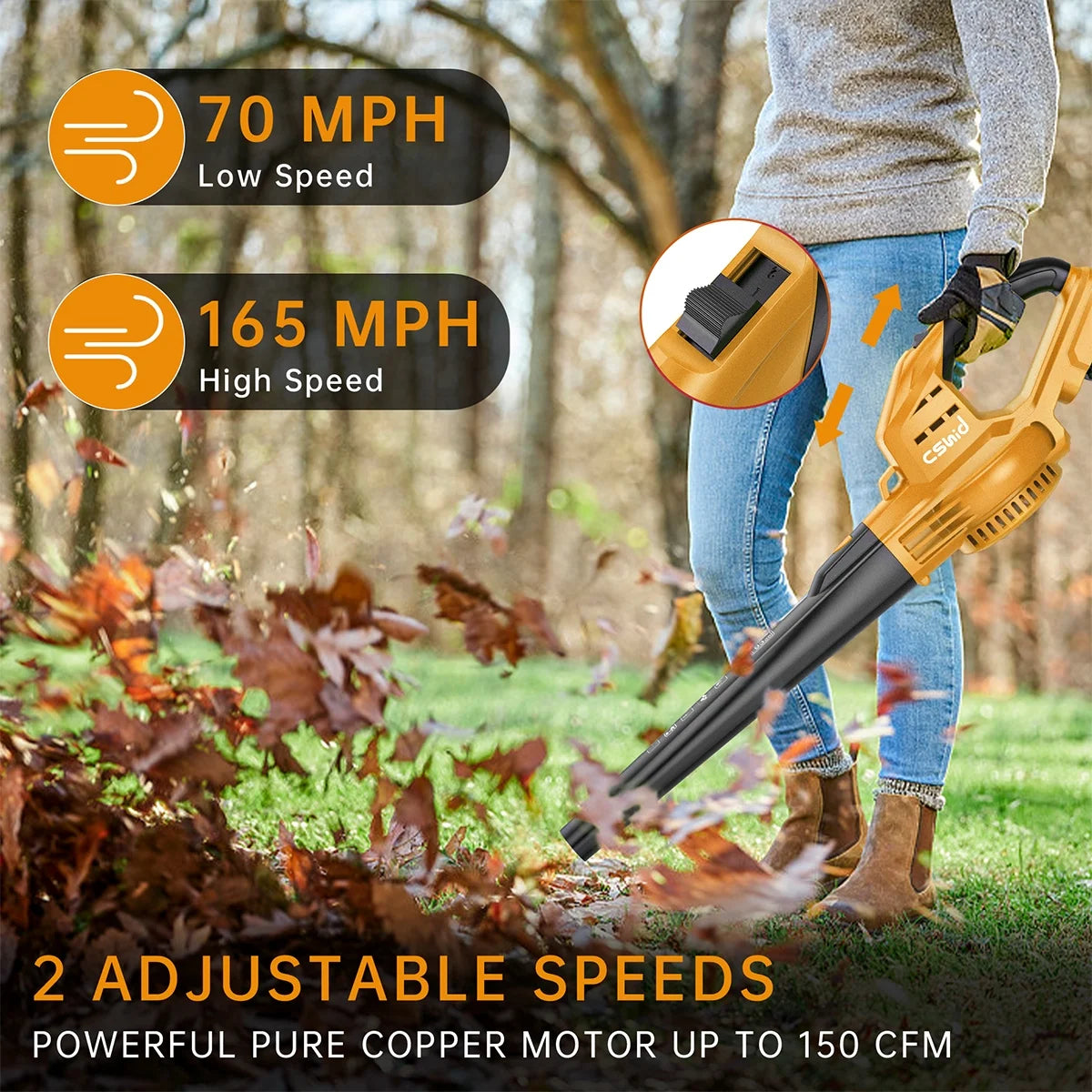 GPED Leaf Blower, 3 Speed Adjustment Electric Cordless Leaf Blower with 2 x 4.0Ah Batteries, Charger, Shoulder Strap, 580CFM/160MPH, Ideal for Patio Cleaning, Lawn Care, Blowing Leaves, Green