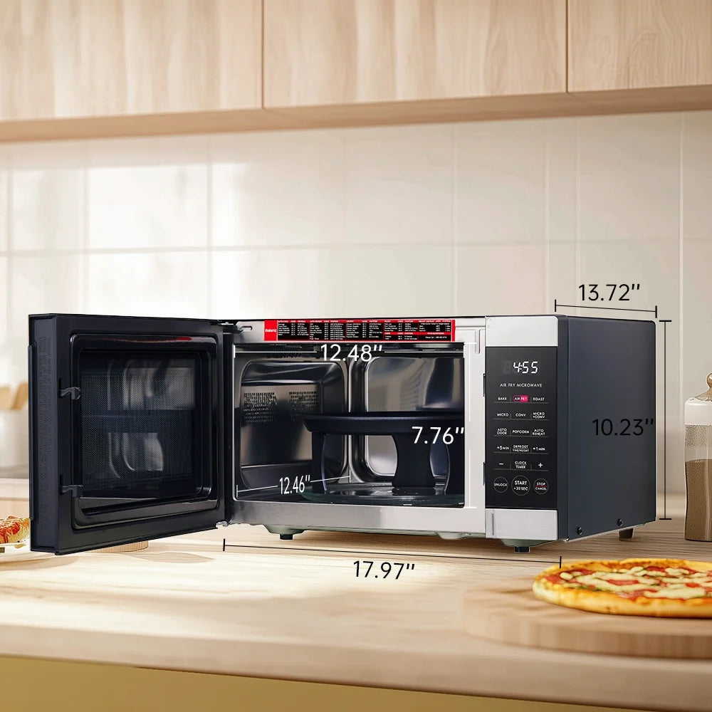 Galanz 0.9 Cu ft Air Fry Countertop Microwave, 900 Watts, Stainless Steel, New