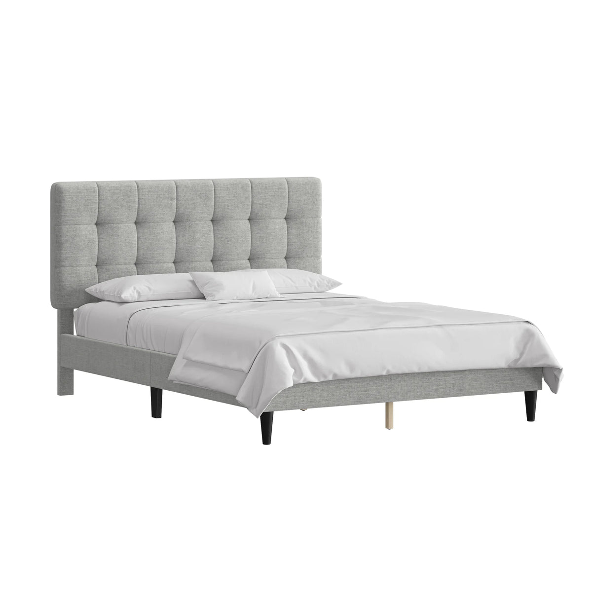 Mainstays Hillside Square Tufted Upholstered Full Platform Bed, Ivory Fabric