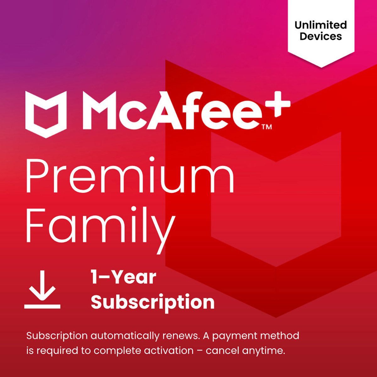 McAfee + Premium Family, Unlimited Devices, 1-Year Subscription with Auto-Renewal (E-delivery)39.99