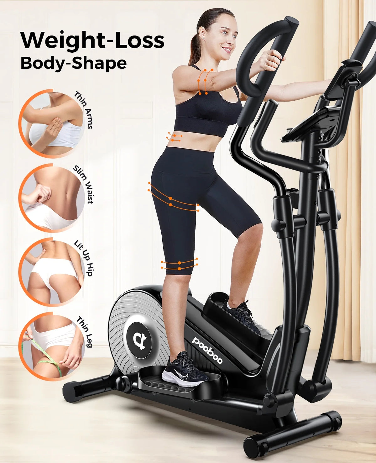 HASIMAN Elliptical Machine 16 Levels Resistance Built-in Blue Elliptical Trainers with LCD Monitor Smooth Quiet Driven 400lbs Capacity 15.5inch Stride Length