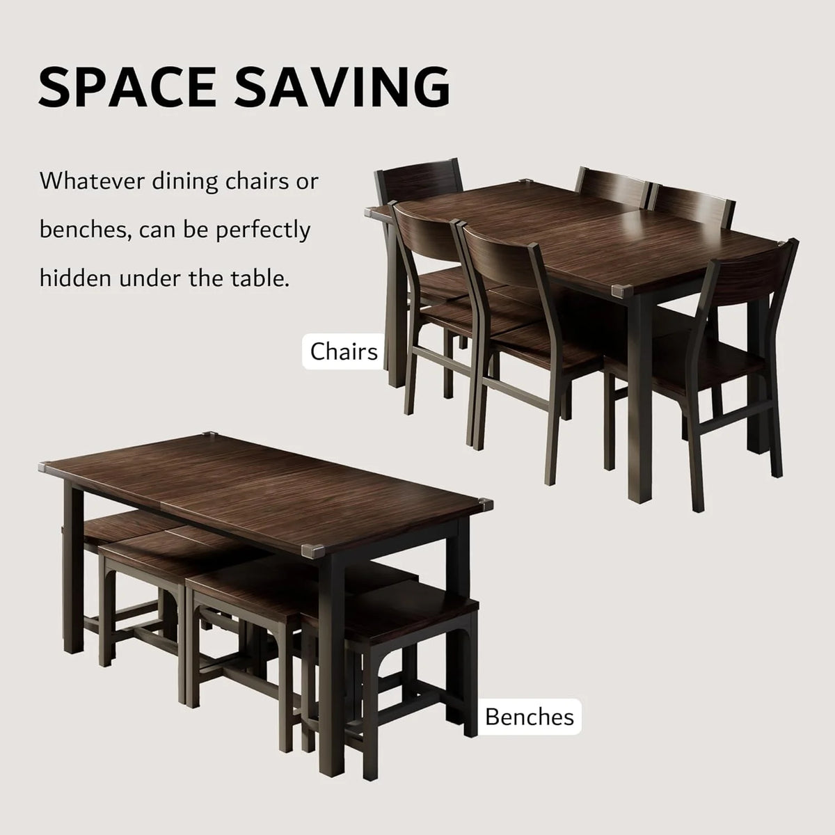 iPormis 63" Extendable Dining Table for 4-8, Square Wooden Dining Room Table with Metal Base, Modern Extendable Table for Small Kitchens, Dining Office Areas, Black