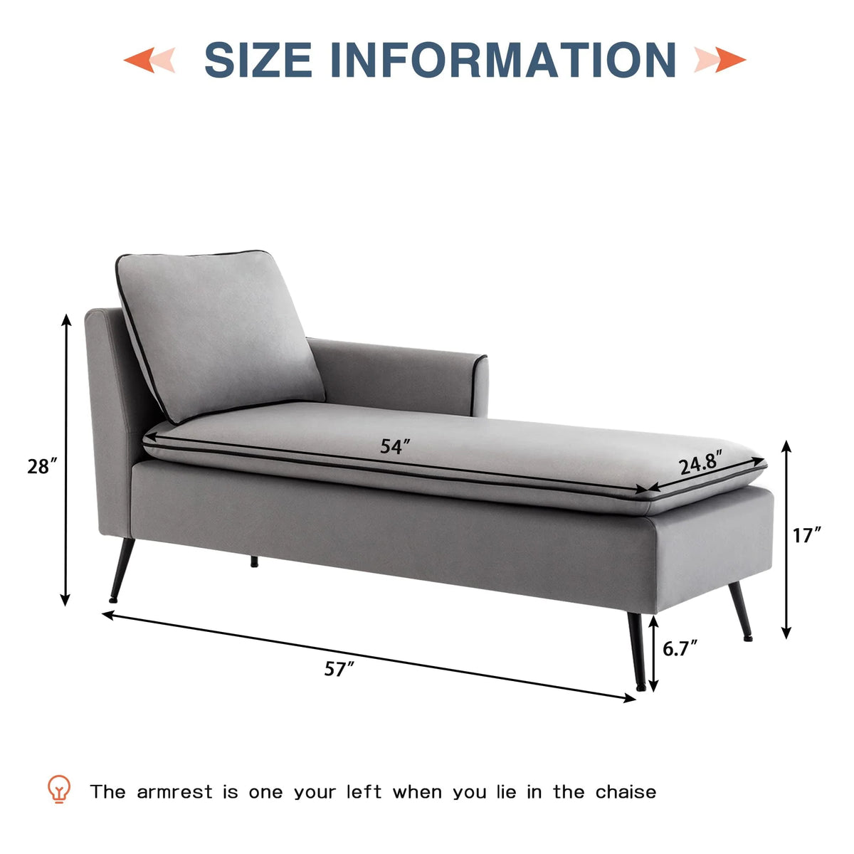 Chaise Lounge Indoor, 57" Long Upholstered Chaise Lounge Chair for Living Room Bedroom Office Chaise Lounge Sofa Recliner Sleeper Chair