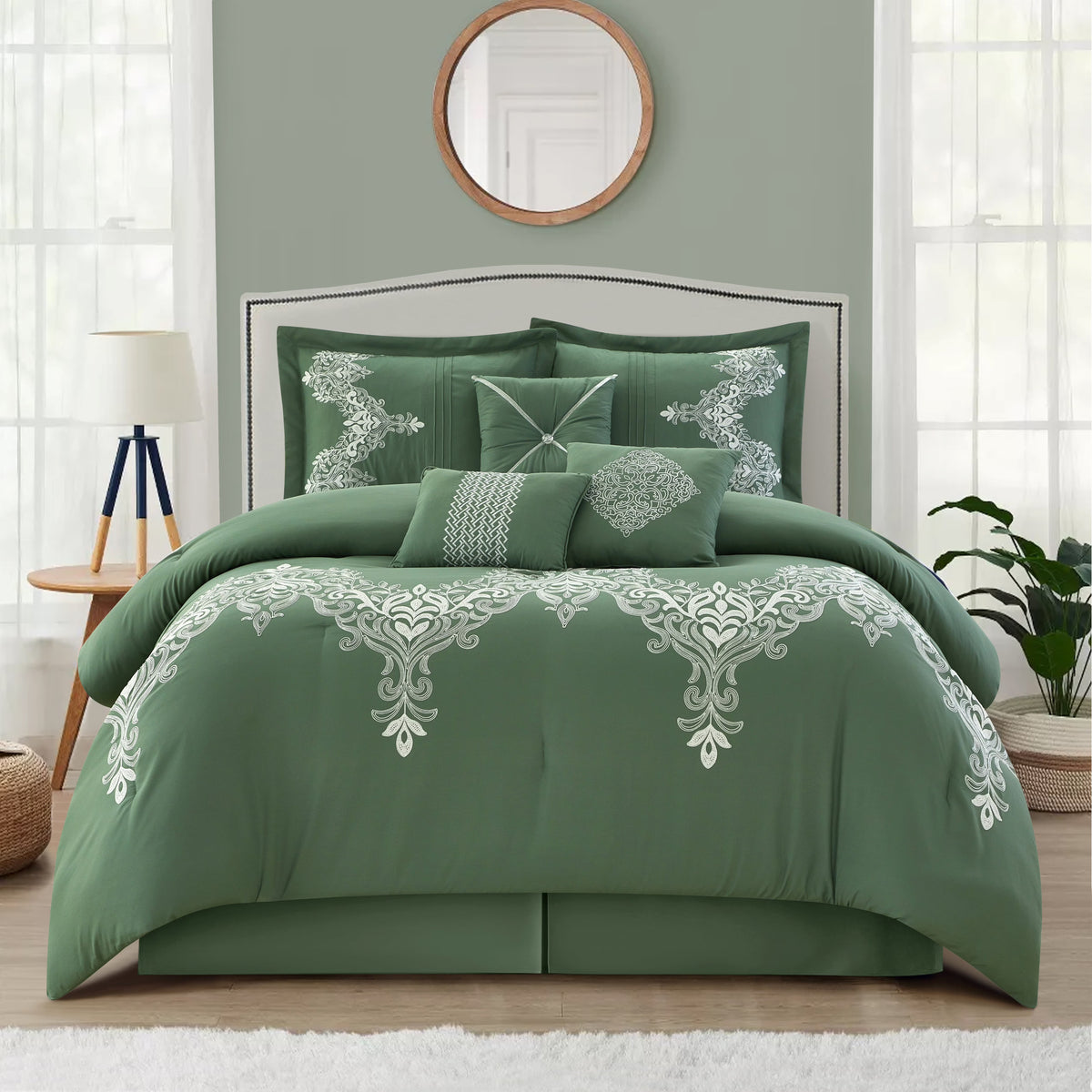 Lanco Taupe Damask Patchwork Queen Size Comforter Set, 7 Piece, Chain Stitching Embroidery Ultra Soft, Premium Microfiber, All Season