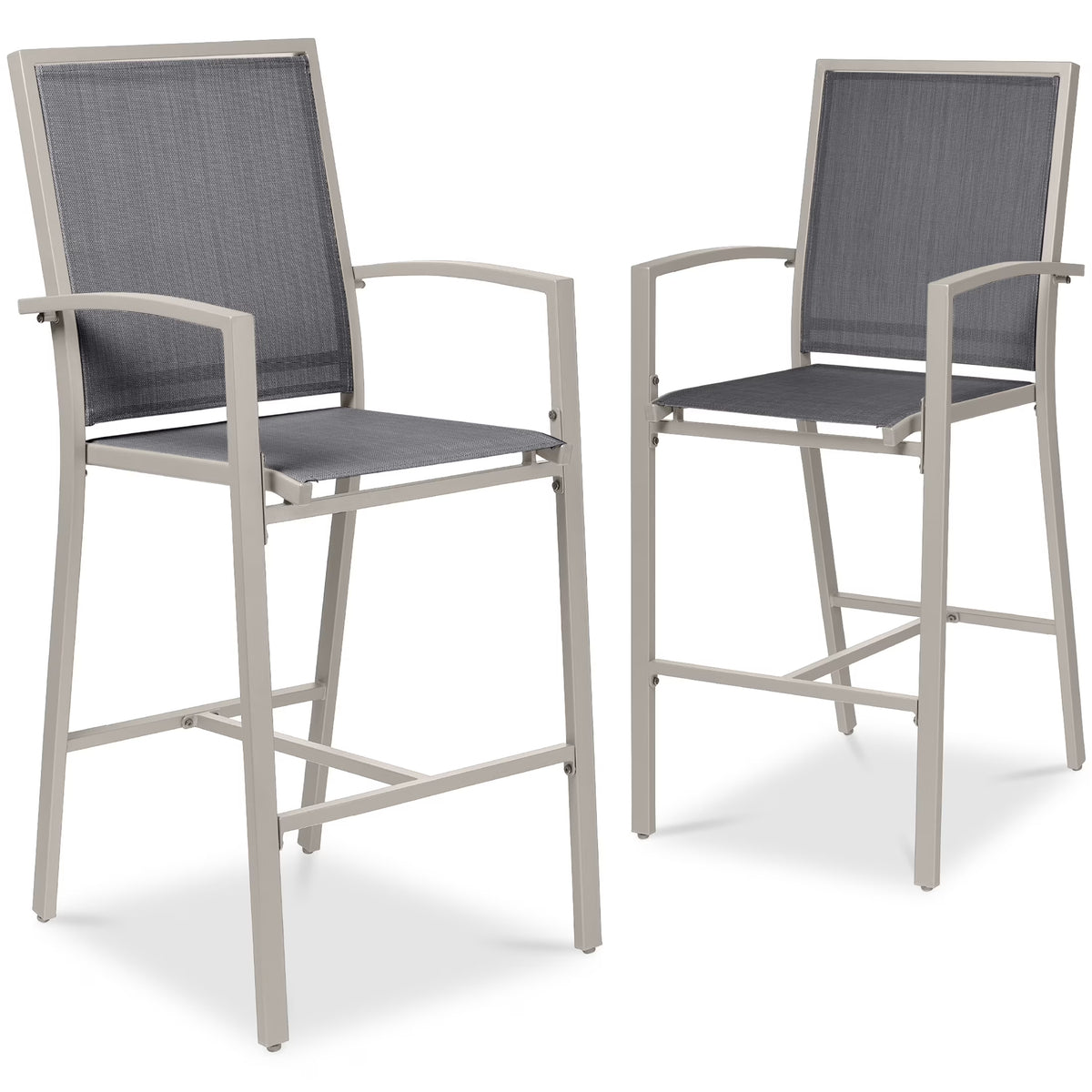 Best Choice Products Outdoor Barstools Set of 2, Bar Height Patio Chairs w/ All-Weather Mesh - Black/Black