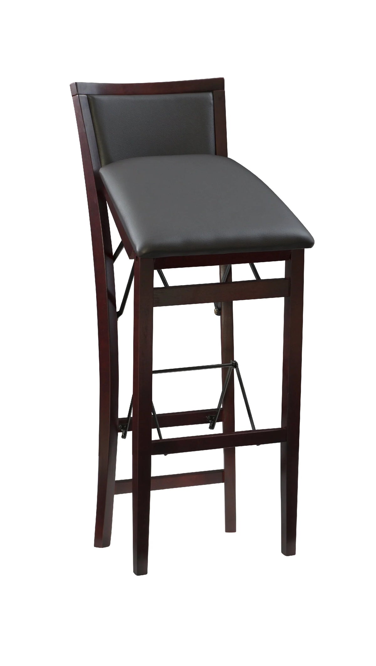 Linon Kristle Folding Padded Bar Stool, 30" Seat Height, Espresso Finish with Dark Brown PVC Fabric