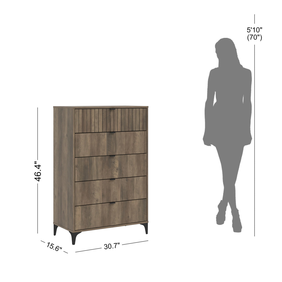 Galano Zaffy 5 Drawer Dressers for bedroom , Dusty Grey Oak