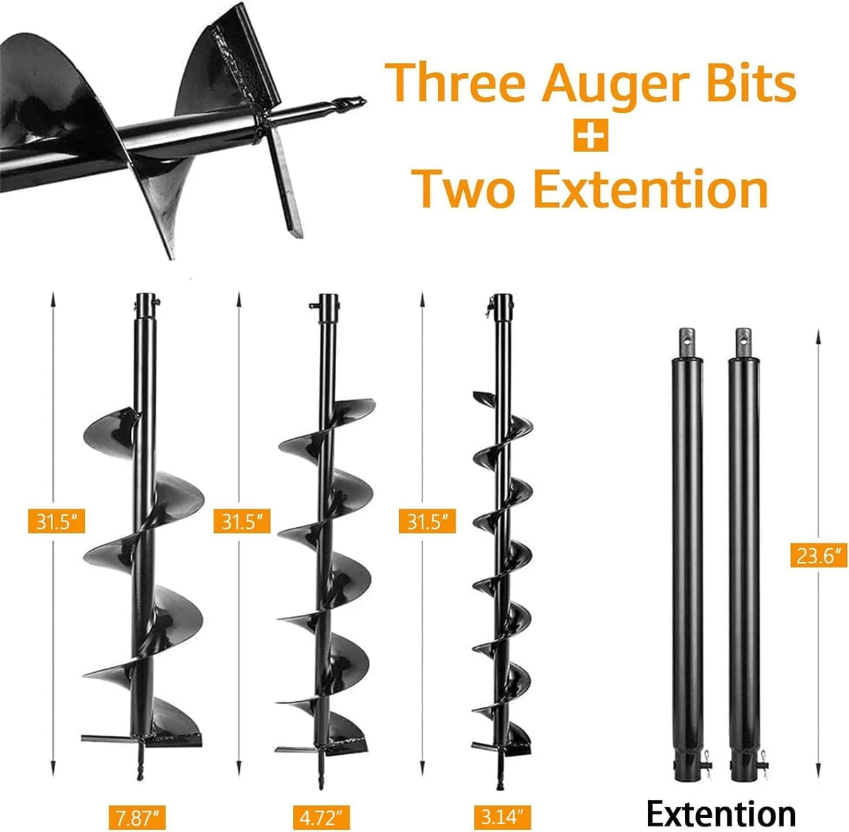 PRIJESSE Gas Powered Earth Digger Post Hole Digger with 3 Extension Rods + 3 Auger Drill Bits