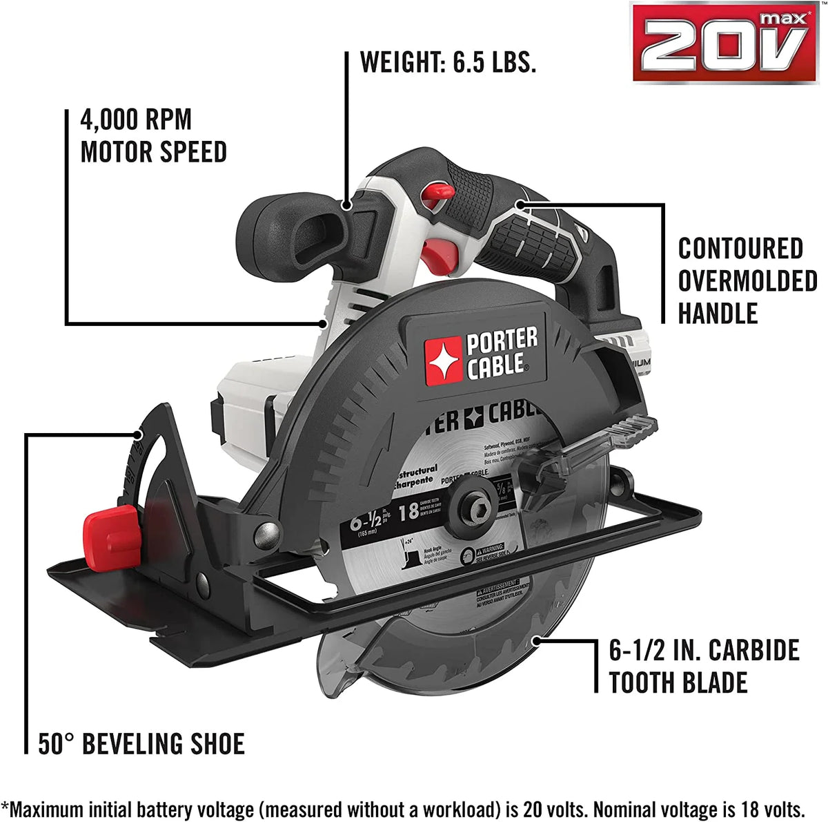 PORTER CABLE PCC660B 20V MAX Lithium-Ion 6-1/2-Inch Cordless Circular Saw (Bare Tool / Battery Sold Seperately)