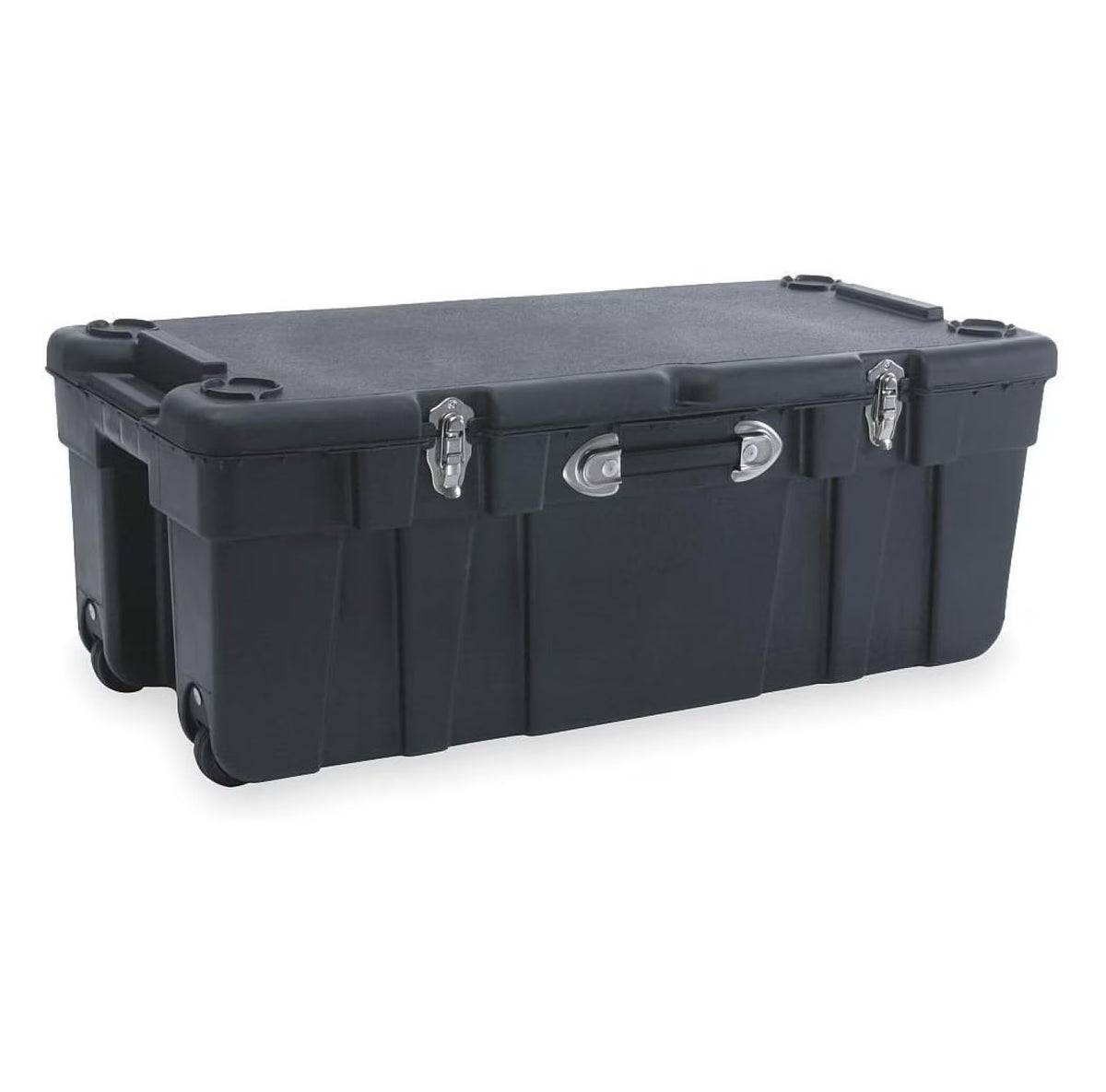 Mobile Storage Trunk 37 Inch, Black Polypropylene Storage Container with Wheels & Lockable Latches; Heavy Duty Moving Trunk for Home, Garage, & Vehicle Organization