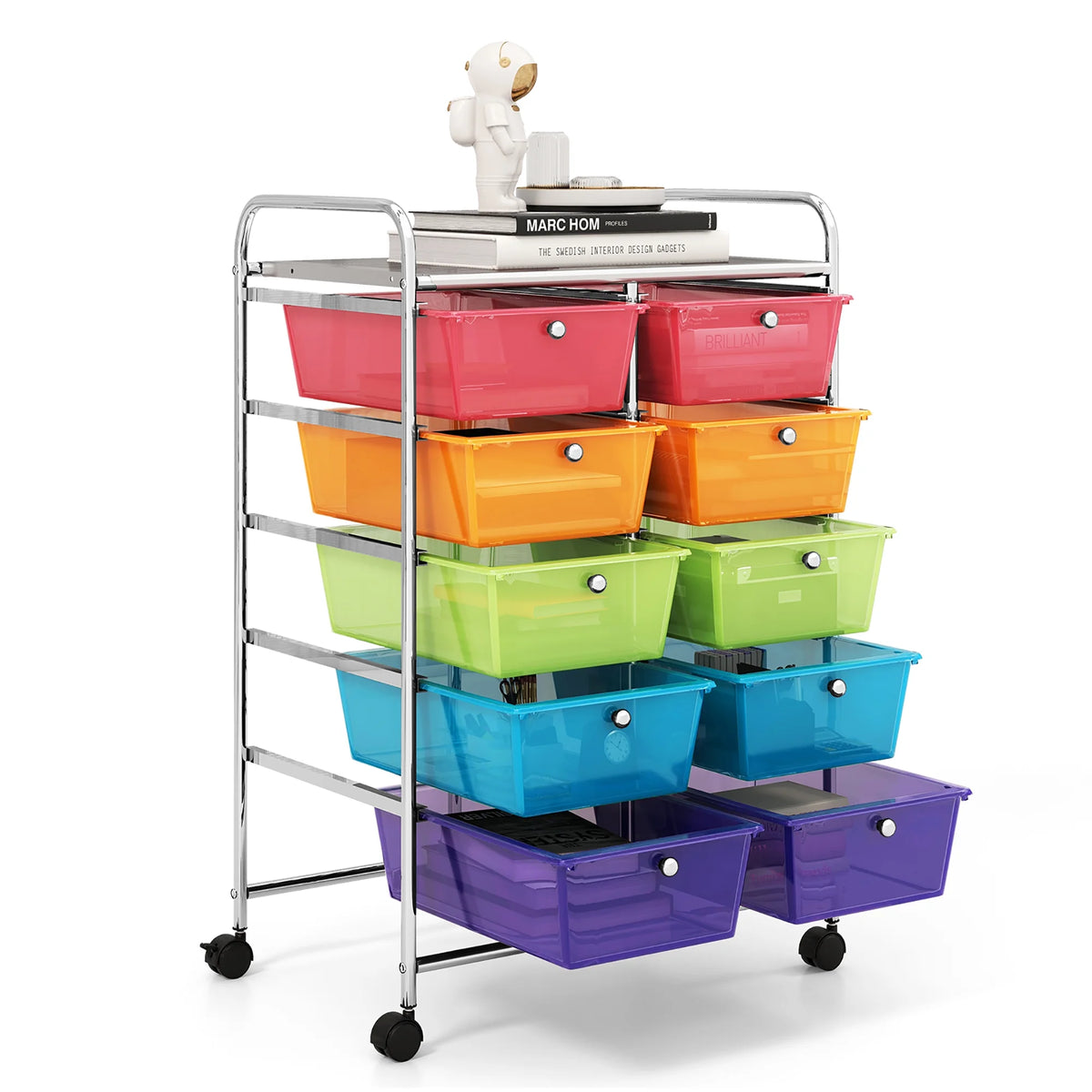 Gymax 10-Drawer Rolling Storage Cart Tools Scrapbook Paper Organizer on Wheels Black Gradient