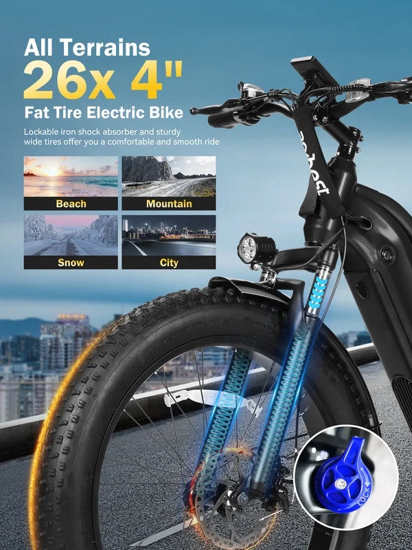 Actbest Electric Bike for Adults with Peak over 750W Brushless Motor, Over 20MPH Electric Mountain Bike, Removable Built-in Battery,26"×4 Fat Tires Ebikes for Adults,UL2849 (Gray)