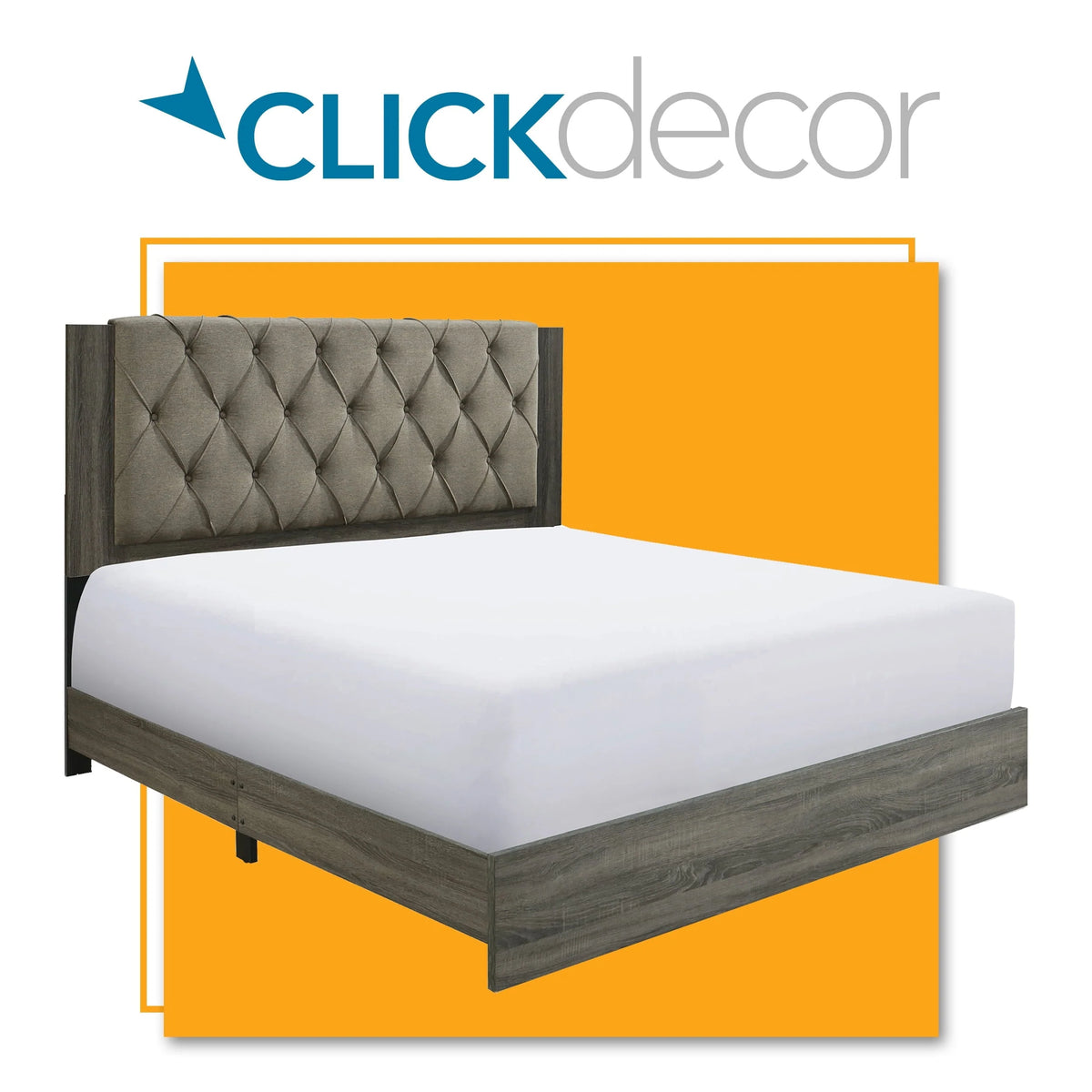 ClickDecor Kenton King Size Bed Frame with Tufted Headboard, Gray