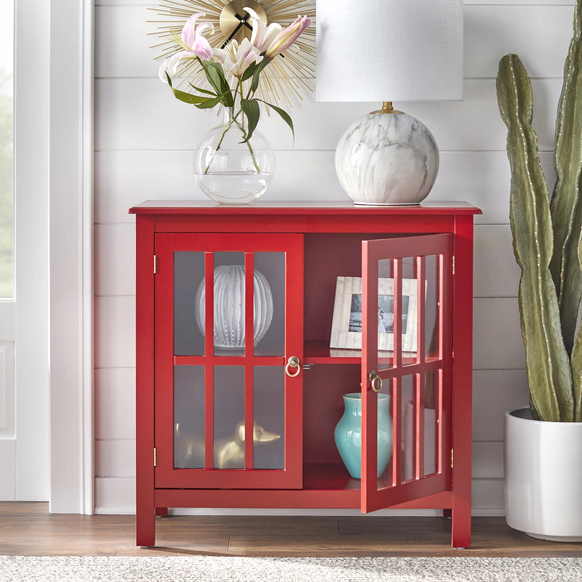 Simple Living  Portland 2-Door Glass Cabinet Antique White