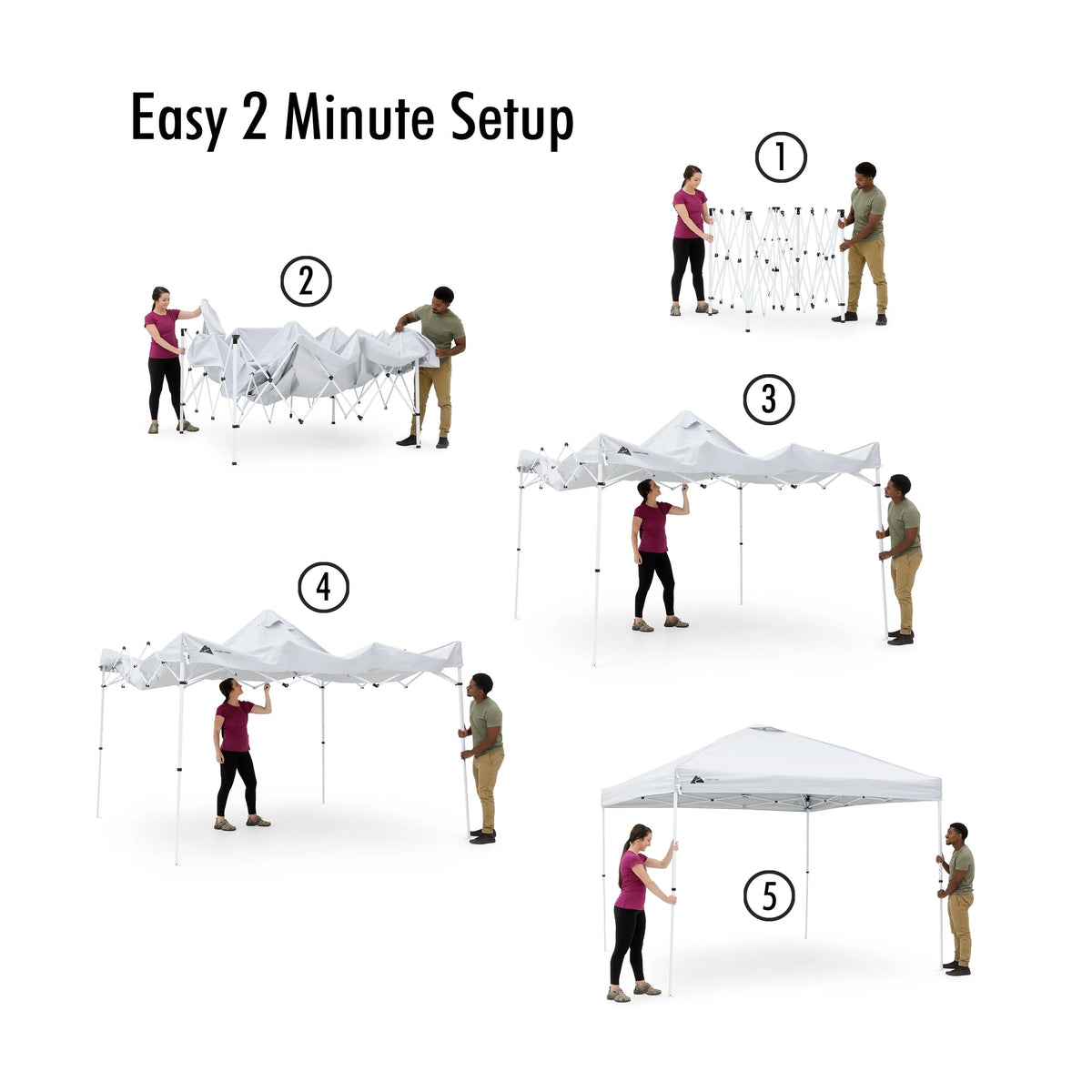 Ozark Trail Simple Push Straight Leg Instant Canopy, White, 10 ft x 10 ft