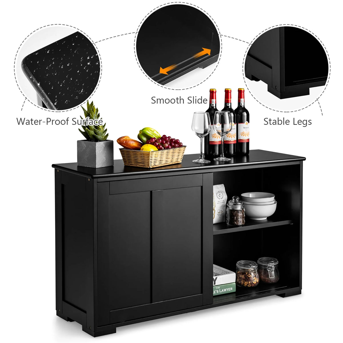 Costway Kitchen Storage Cabinet Sideboard Buffet Cupboard Wood Sliding Door Pantry White