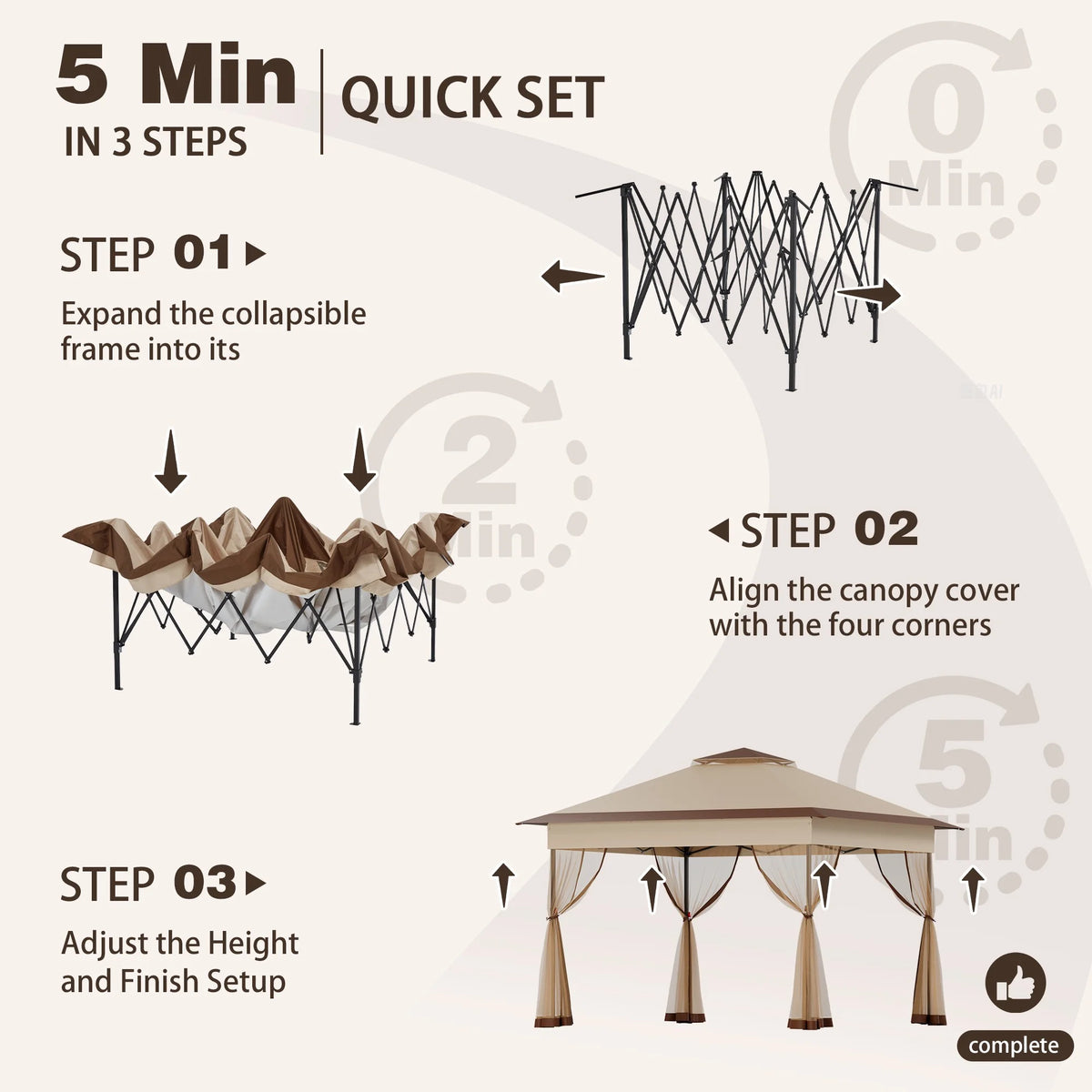 Bezseller 11x11 Pop up Gazebo, Outdoor Waterproof Canopy Tent with Mosquito Netting for Outdoors, Khaki