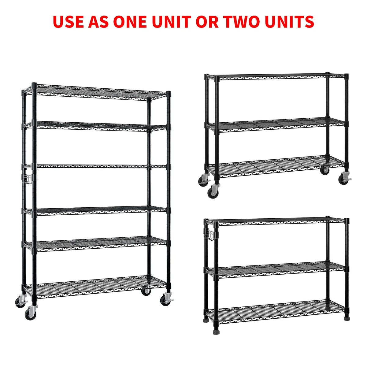 Ktaxon 6 Tier Wire Shelving with Wheels, 46"D x 18"W x 82"H Multifunctional Storage Rack Metal Garage Shelves Organizer, Capacity for 900lbs, Silver