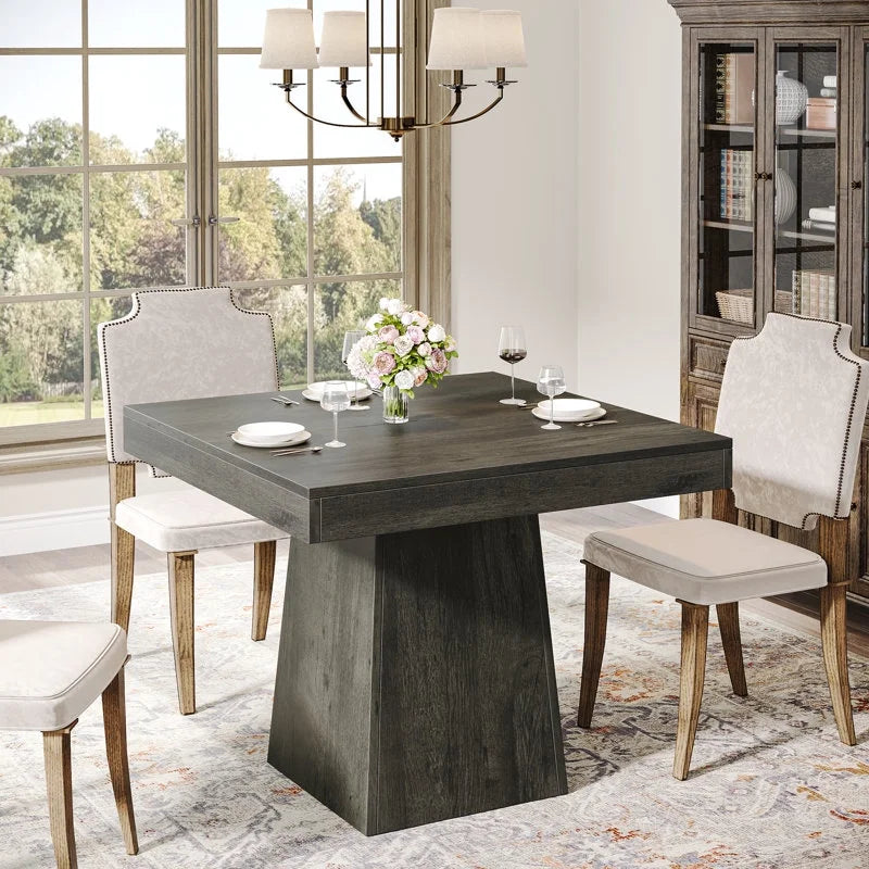 Tribesigns Square Dining Table for 4, 31.5-Inch Kitchen Table Small Dinner Table with Sturdy Pedestal Base, Farmhouse Dining Room Table for Home Dining Room, Living Room, Kitchen, Dark Gray
