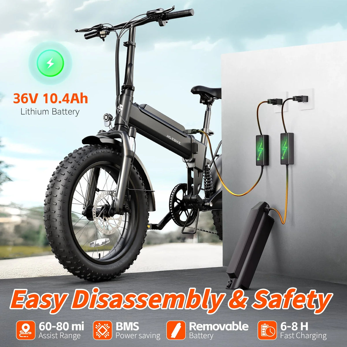 TST Electric Bike for Adults, 500W Removable Battery Max Range 50Miles & 19MPH E Bike, 20''��3.0" Fat Tire Ebike, Commute Electric Bicycle 36V/7.8AH UL2849