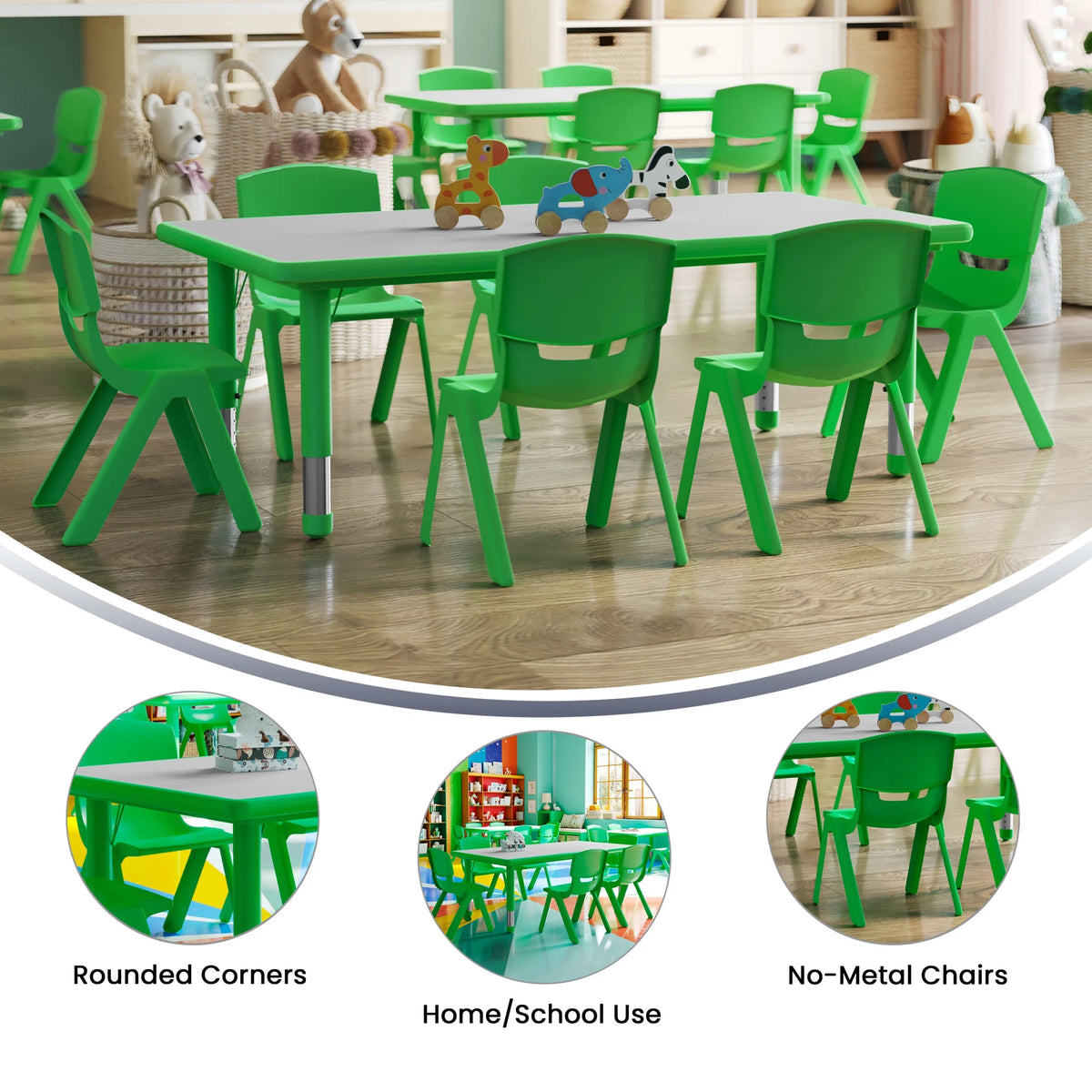 Flash Furniture Emmy Rectangular Adjustable Activity Table with 6 Stacking Chairs, Natural
