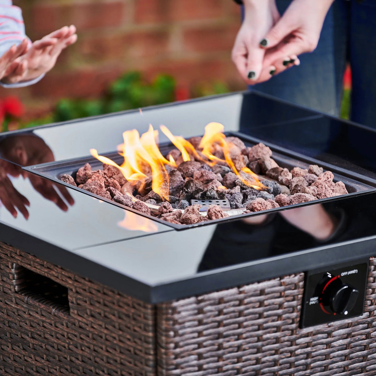 Teamson Home Outdoor 30" Propane Gas Fire Pit Table with Rattan Base, Espresso