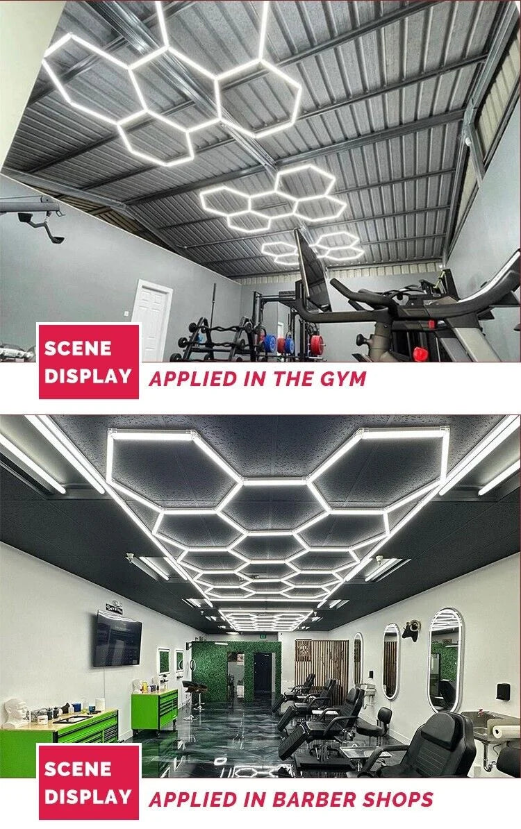 Led Hexagon Ceiling Workshop Lights Luxury Led Garage Gym Hexagonal Light 6500K