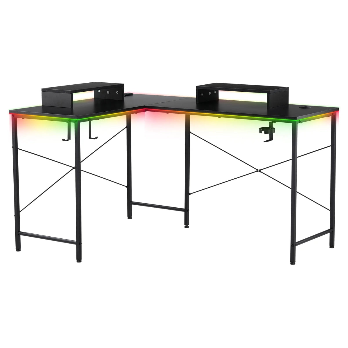 GTRACING L-Shaped Gaming Desk with RGB Light and Removable Storage Stands, Black