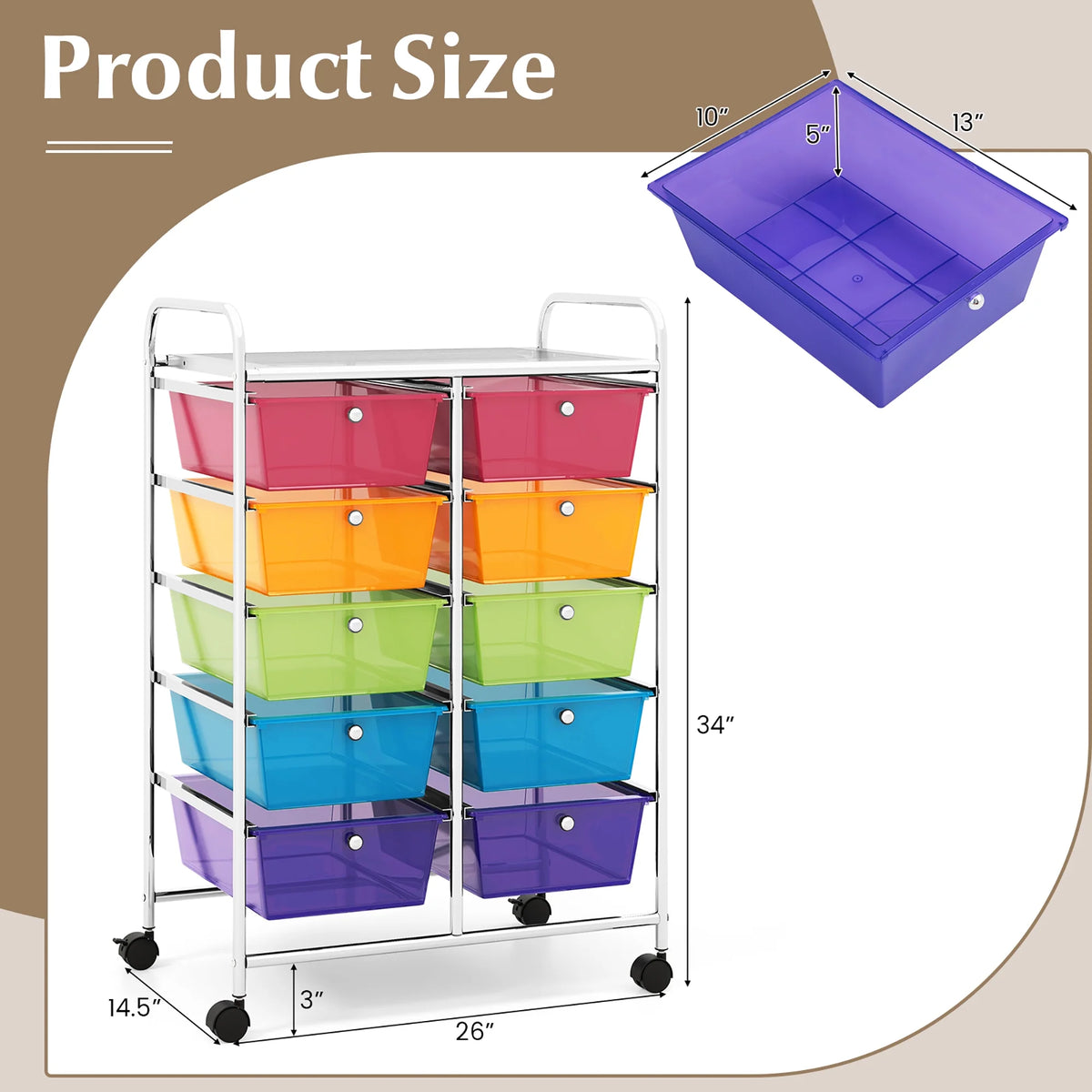 Gymax 10-Drawer Rolling Storage Cart Tools Scrapbook Paper Organizer on Wheels Black Gradient