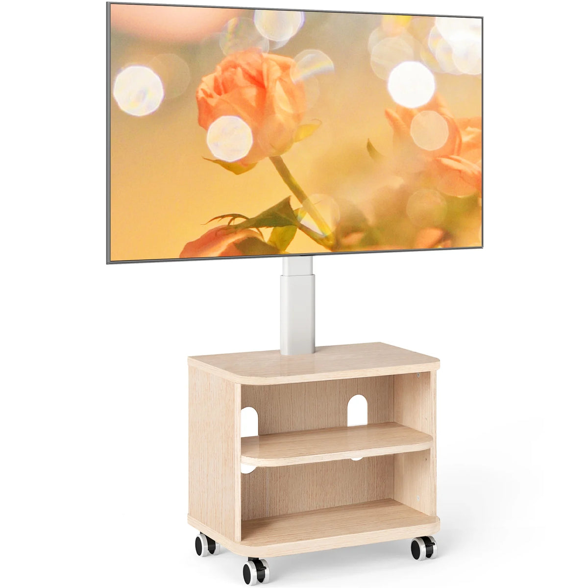 RTVR Modern 3-in-1 Flat Panel TV Stand for TVs up to 75 inch, Black Glass Shelves Table with Swivel Mount
