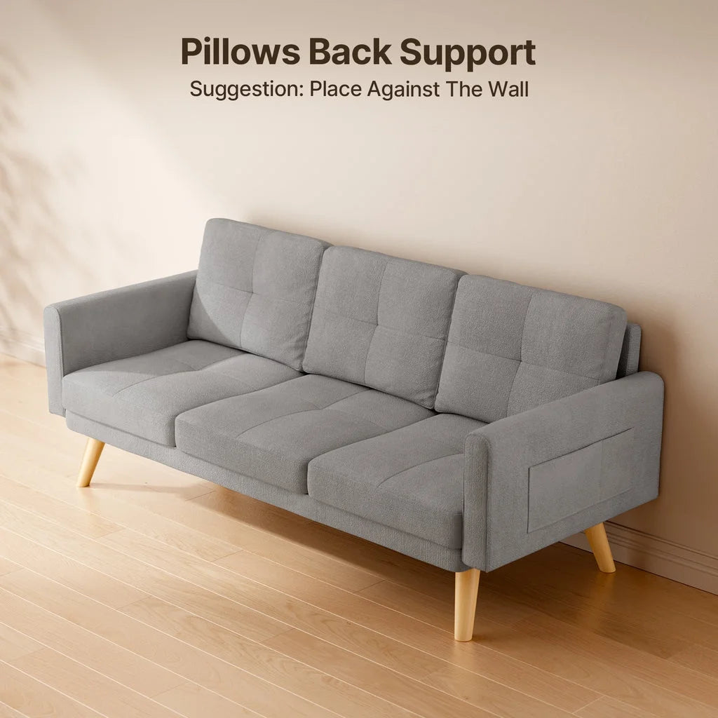 Aiho 82" L Modern Sofa, L-shaped Sofa with 3 Comfortable Pillows for Living Room, Apartment, Studio, Office - Dark Grey