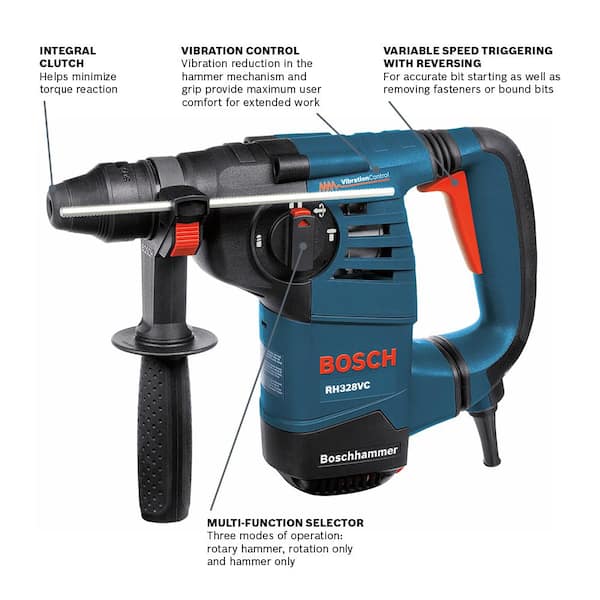8 Amp 1-1/8 in. Corded Variable Speed SDS-Plus Concrete/Masonry Rotary Hammer Drill with Depth Gauge and Carrying Case