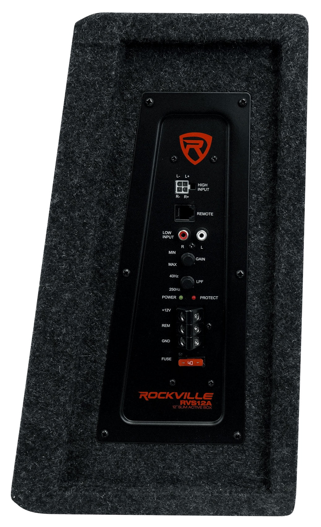 Rockville RVS12A 12" 1400w Slim Vented Powered Car Subwoofer Enclosure + Amp Kit
