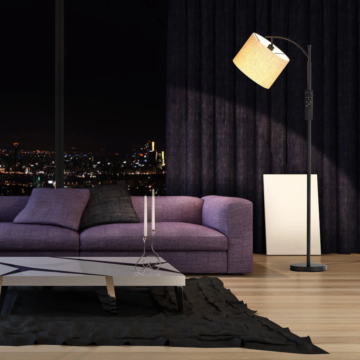 Pazzo Metal Arc Floor Lamp with Remote Control & Stepless Dimmable Bulb, for Living Room, Bedroom, Black