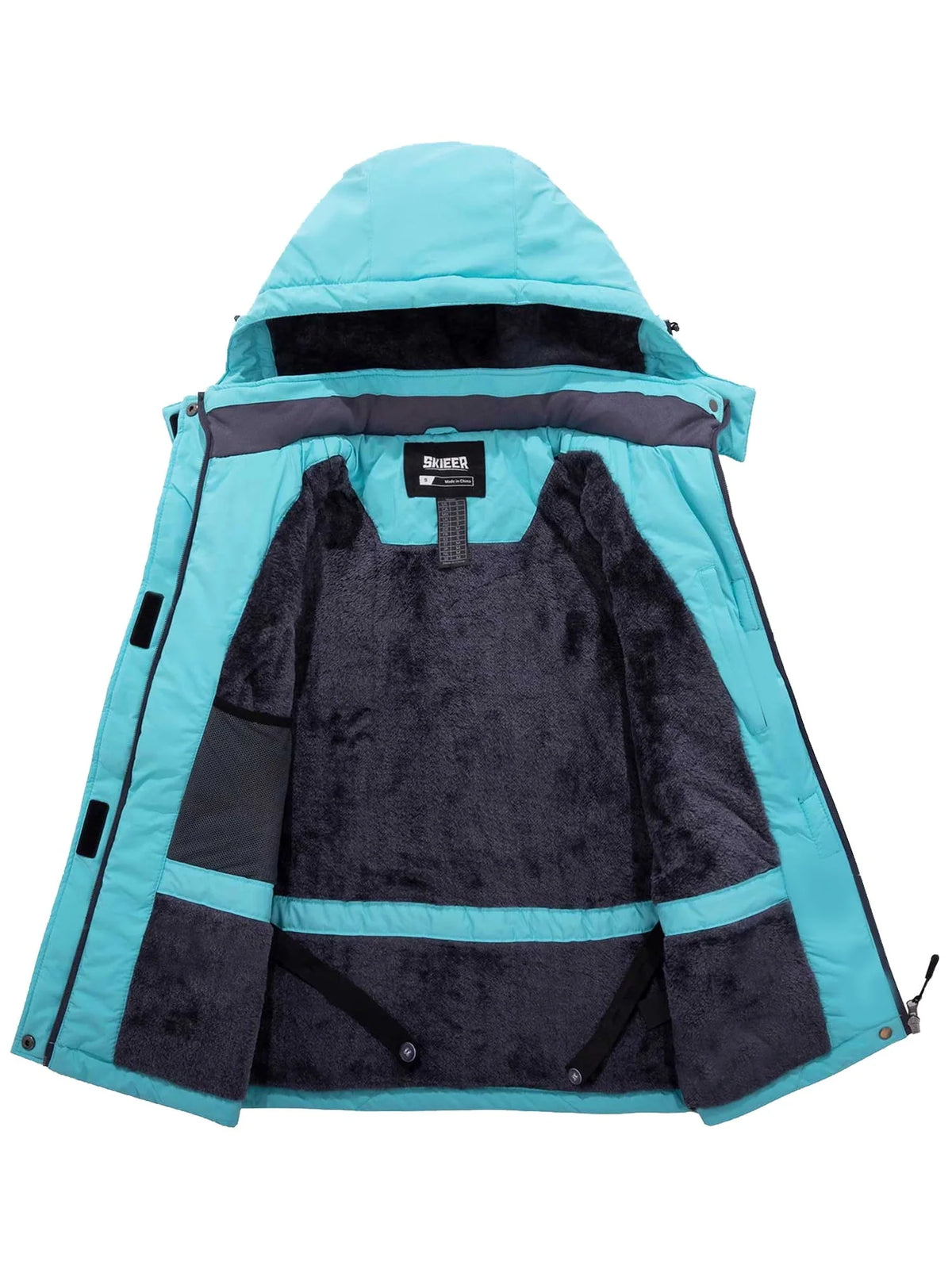 Skieer Women's Waterproof Ski Jacket Windproof Rain Jacket Winter Warm Hooded Coat Light Blue Small