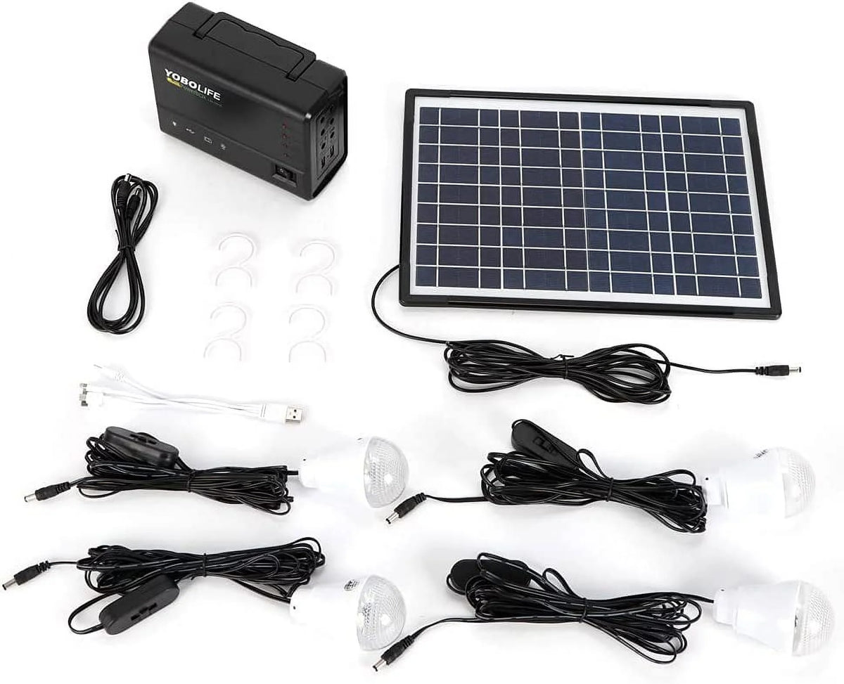 Solar Panel Power Generator Kit, Portable Battery Pack Power Station w/ 4 Bulbs, Emergency Power Supply System