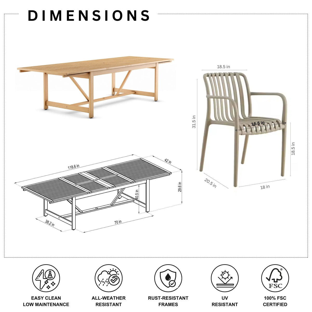 Urban Elements Perry 11-Piece Teak Finish Wood 100% FSC Patio Extendable Dining Set Black