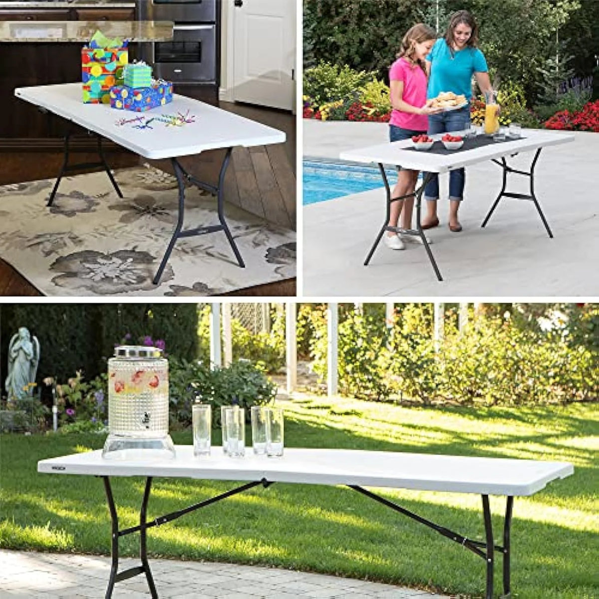 Lifetime Essential 6 Ft. x 30 In. White Granite Fold-In-Half Table 80333